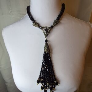 La Vintage by Kathy Levine Elegant Swarovski Crystal & Black Beaded Necklace NWT